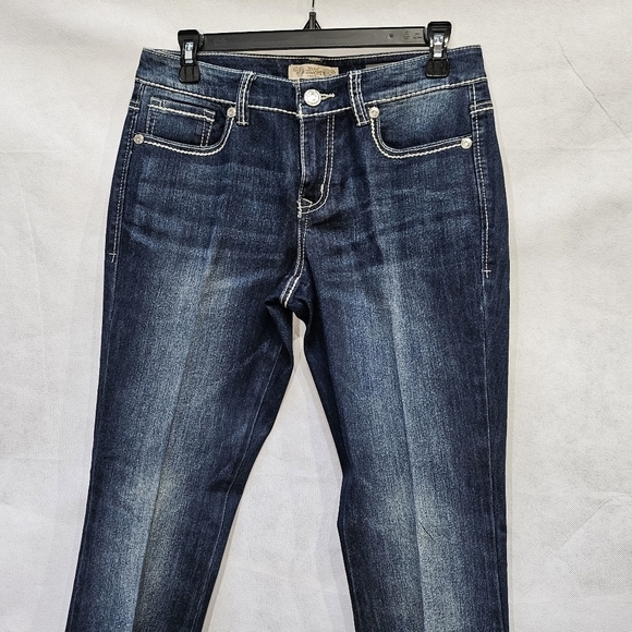 Nine West Vintage America Bootcut Embroidered & Beaded Dark Denim Jeans Sz 4/27 - Picture 3 of 7